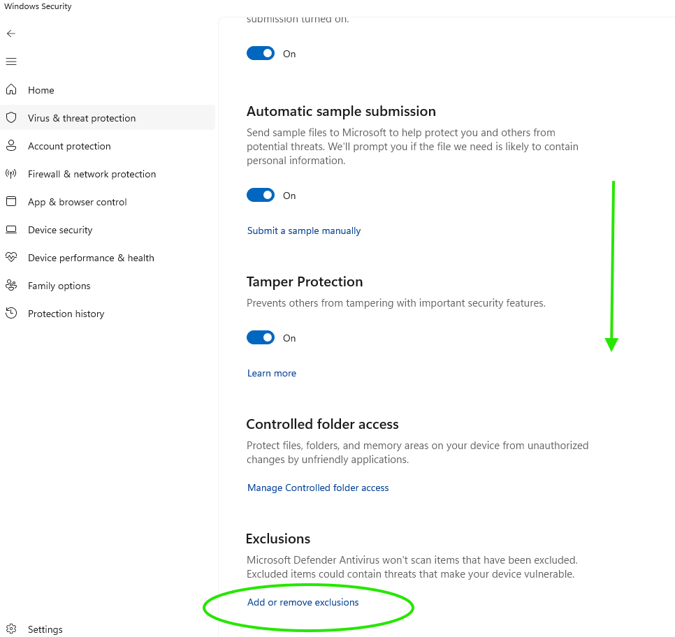 Windows Defender exclusion